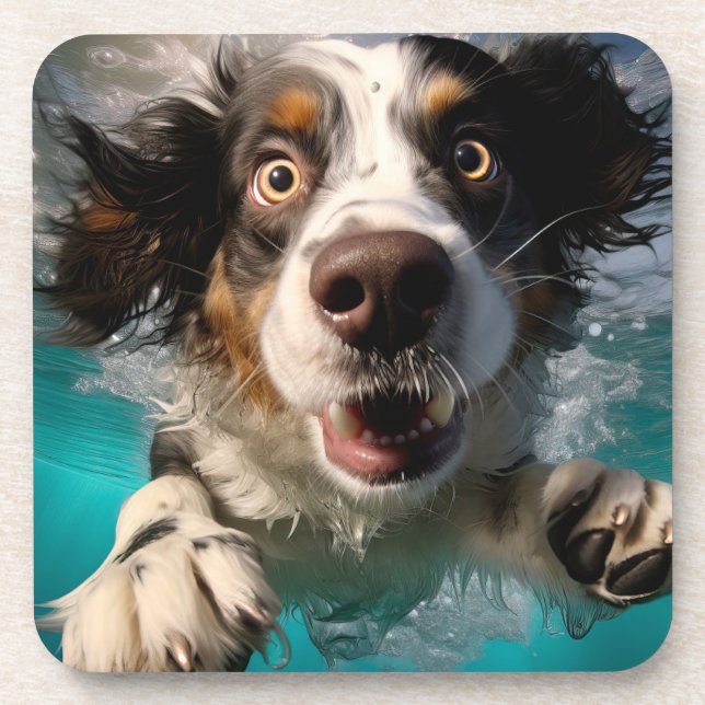 Excited Dog Swimming Underwater Design Coaster (Front)