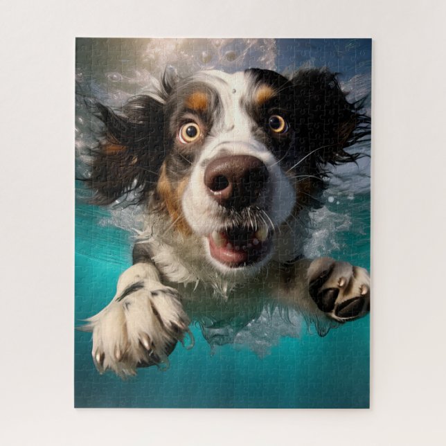 Excited Dog Swimming Underwater Design Jigsaw Puzzle (Vertical)
