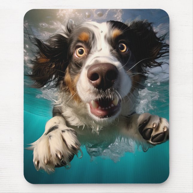 Excited Dog Swimming Underwater Design Mouse Pad (Front)