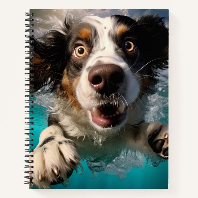 Excited Dog Swimming Underwater Design Notebook (Front)