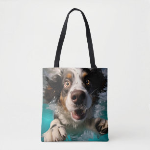 Excited Dog Swimming Underwater Design Tote Bag