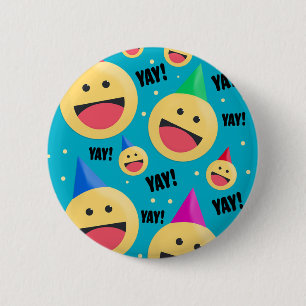 Excited Happy YAY Emojis in Party Hats 6 Cm Round Badge