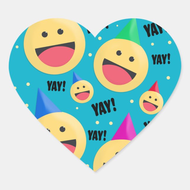Excited Happy YAY Emojis in Party Hats Holiday Pos Heart Sticker (Front)