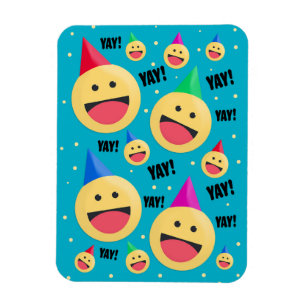 Excited Happy YAY Emojis in Party Hats Holiday Pos Magnet