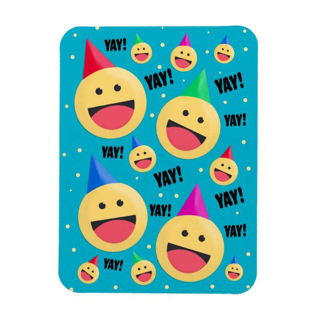 Excited Happy YAY Emojis in Party Hats Holiday Pos Magnet (Vertical)
