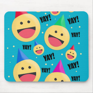 Excited Happy YAY Emojis in Party Hats Holiday Pos Mouse Pad