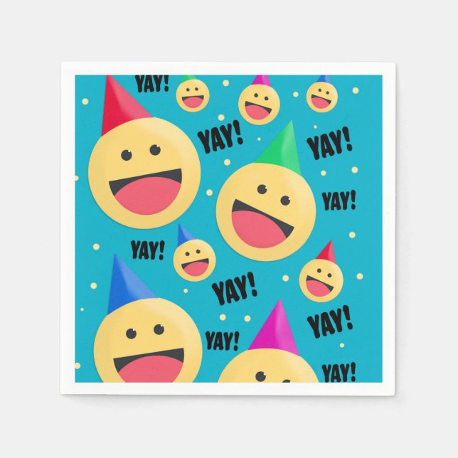 Excited Happy YAY Emojis in Party Hats Holiday Pos Napkin (Front)
