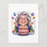 Excited Old Lady Birthday Cake Art