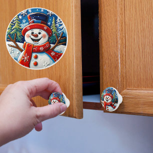Excited Snowman Christmas  Ceramic Knob