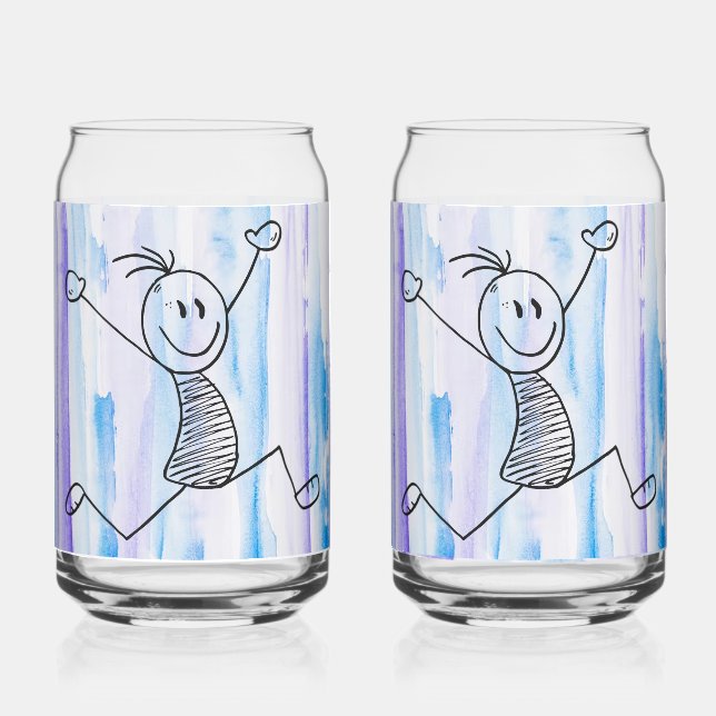 Excited Stick Man Can Glass (Front)