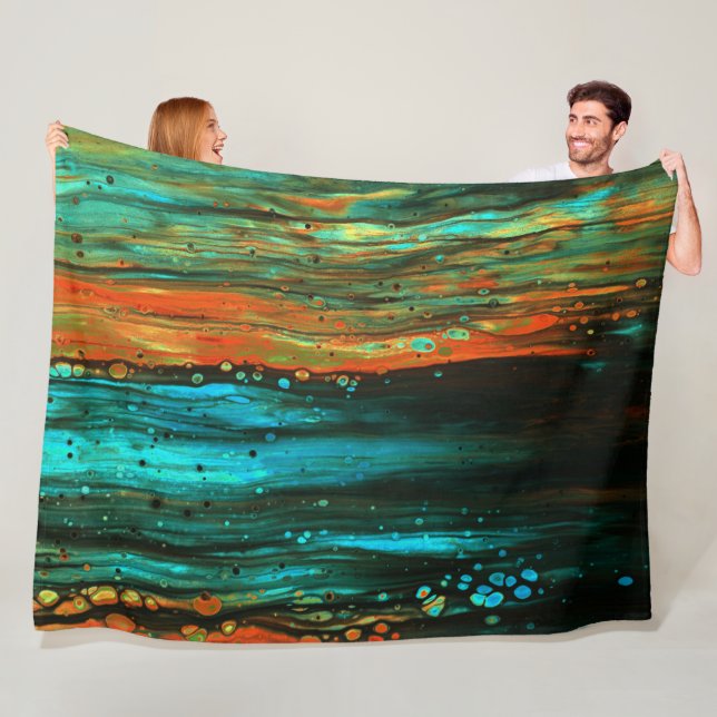 *~* Exciting Abstract Unique Black Blue Orange Fleece Blanket (In Situ)
