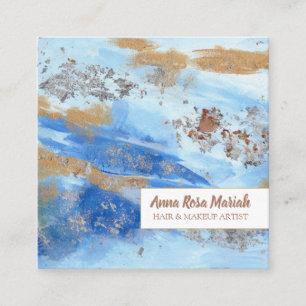 *~* Exciting Abstract Watercolor Gold Glitter Blue Square Business Card