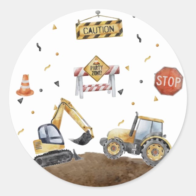 Exciting Construction Adventure for a Boy Classic Round Sticker (Front)