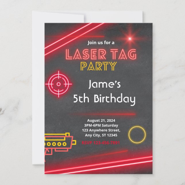 Exciting Laser Tag Party Birthday Invitation (Front)