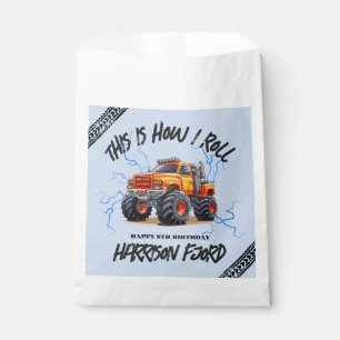 Exciting Orange Monster Truck Boys Birthday Party Favour Bag
