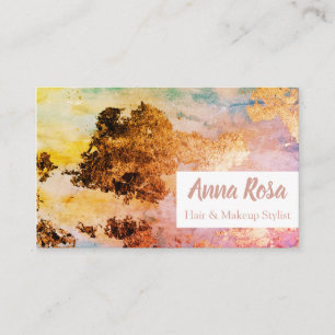 * Exciting Watercolor Abstract Blue Pink Gold Business Card