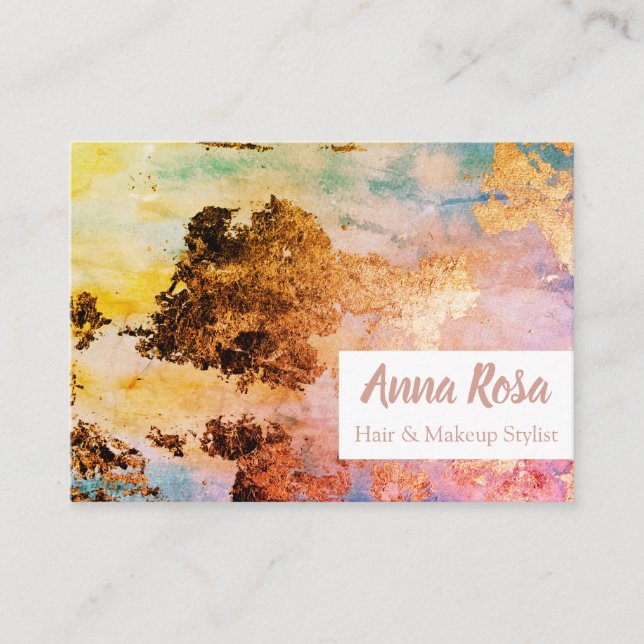* Exciting Watercolor Abstract Gold Blue Pink Business Card (Front)