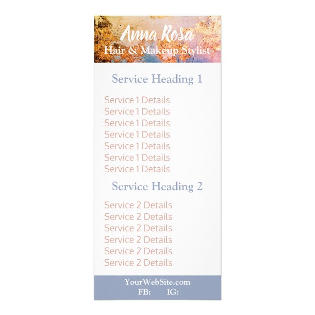 * Exciting Watercolor Abstract Pink Gold Blue Rack Card (Front)
