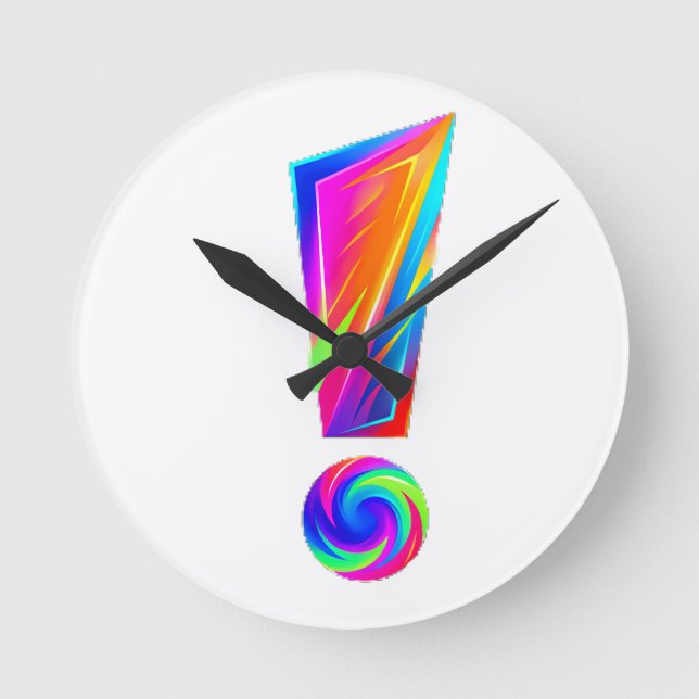 Exclamation Question Double Sided Throw Pillow Round Clock (Front)