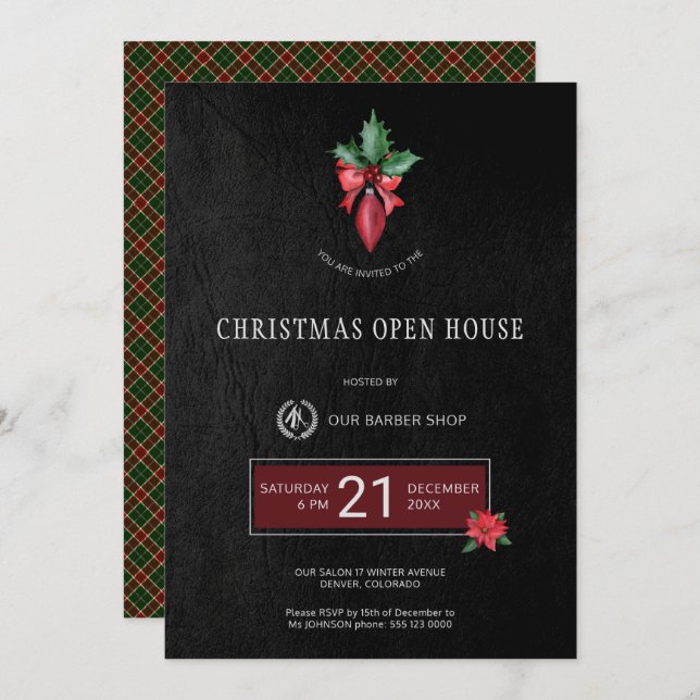 Exclusive Barber Shop Christmas Open House Party Invitation (Front/Back)