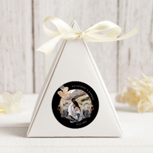 Exclusive Black Gold Floral Monogram Wedding Classic Round Sticker