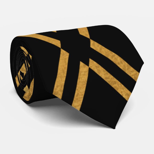 Exclusive Black Gold Intersecting Lines Luxury Tie (Rolled)