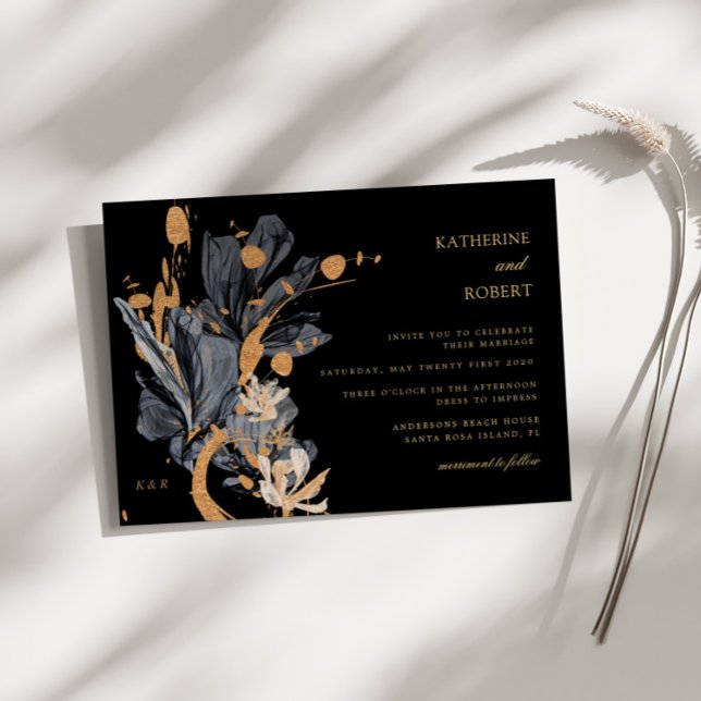 Exclusive Gold And Black Floral Wedding Invitation (Creator Uploaded)