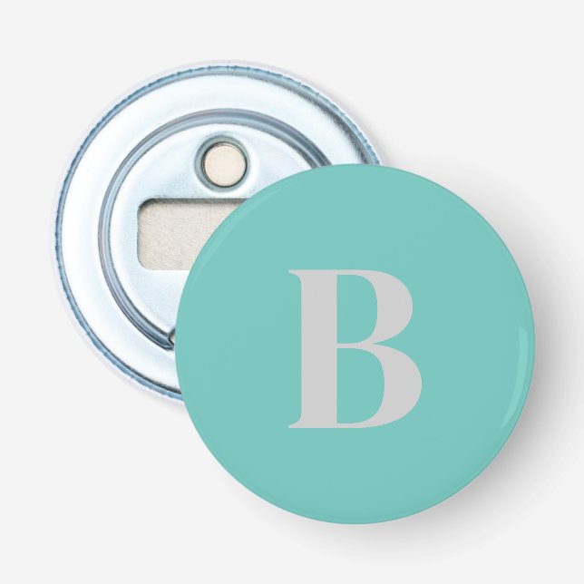 Exclusive Light Teal Grey Monogram Initial Letter Bottle Opener (Front)