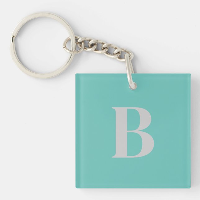Exclusive Light Teal Grey Monogram Initial Letter Key Ring (Front)