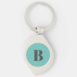 Exclusive Light Teal Grey Monogram Initial Letter Key Ring