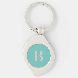 Exclusive Light Teal Grey Monogram Initial Letter Key Ring