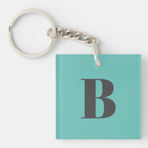 Exclusive Light Teal Grey Monogram Initial Letter Key Ring