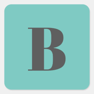Exclusive Light Teal Grey Monogram Initial Letter Square Sticker