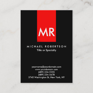 Exclusive Monogram Black Red Stripe Elegant Business Card