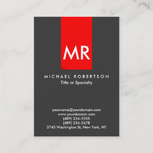 Exclusive Monogram Grey Red Stripe Clean Business Card