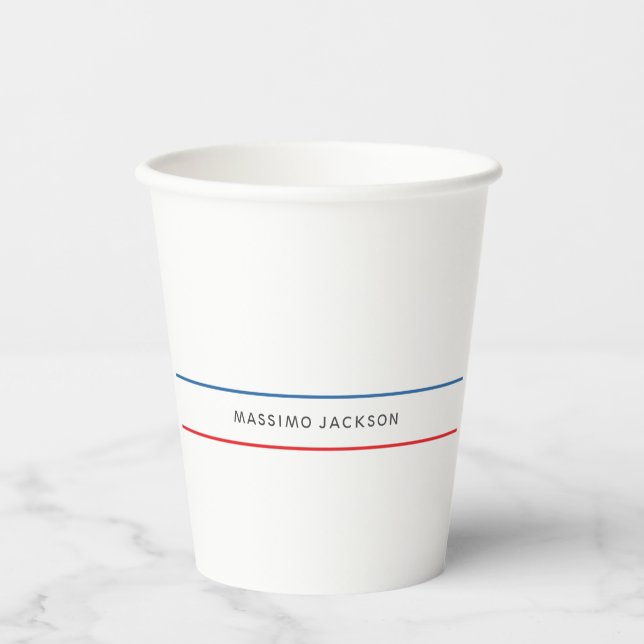 Exclusive Personal Modern Blue Red White Paper Cups (Front)
