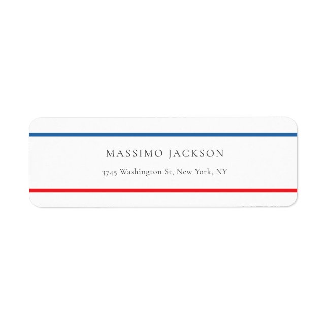 Exclusive Personal Modern Blue Red White Return Address Label (Front)