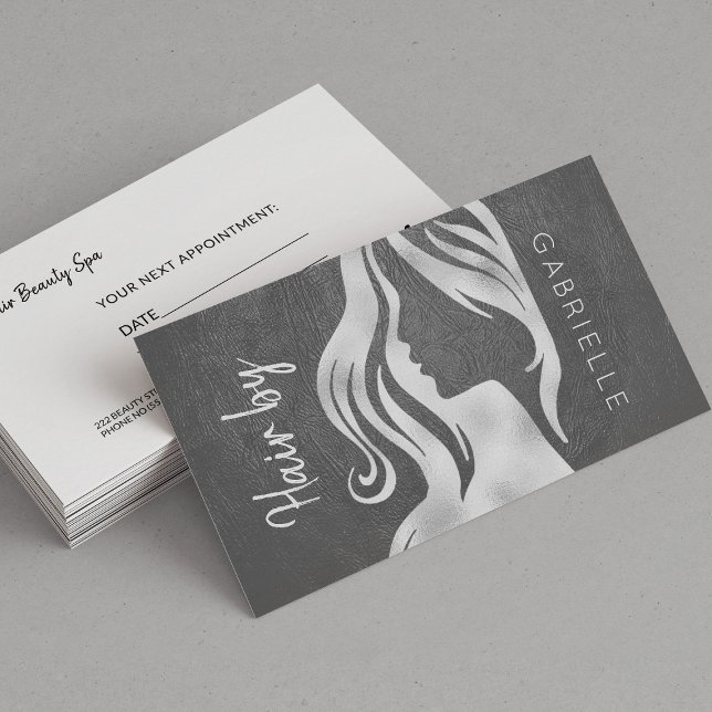 Exclusive silver Grey Leather Look Hair Stylist Appointment Card (Creator Uploaded)