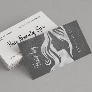 Exclusive Silver Grey Leather Look Hair Stylist Business Card