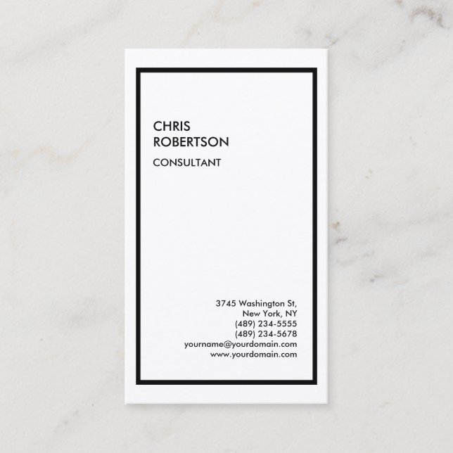 Exclusive Special Black Border White Modern Unique Business Card (Front)