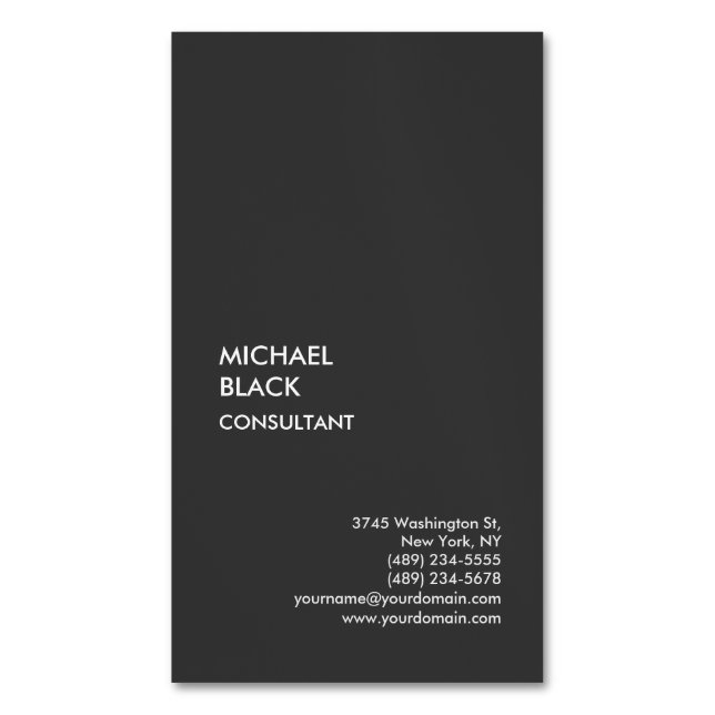 Exclusive Special Black Unique Modern Minimalist Magnetic Business Card (Front Vertical)