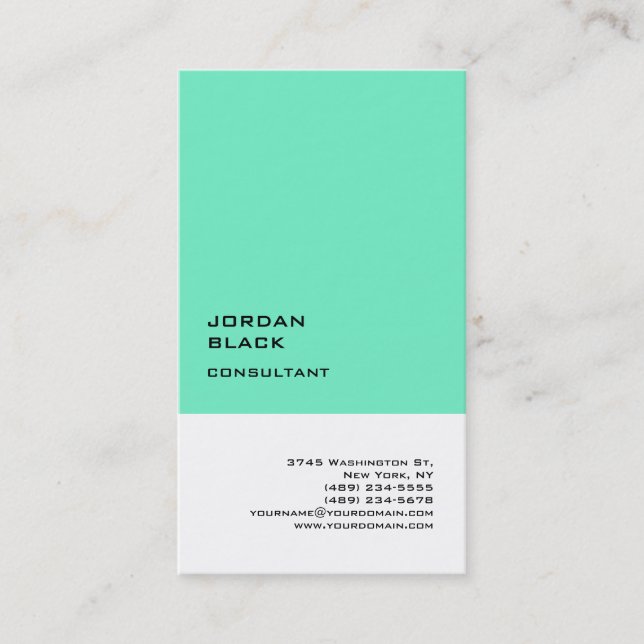 Exclusive Special Green Blue White Unique Modern Business Card (Front)