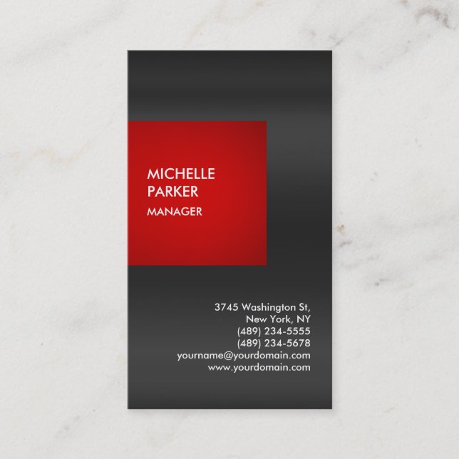 Exclusive Special Red Grey Modern Unique Business Card (Front)
