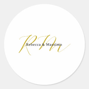 Exclusive Unique Gold Colour Monogram Modern Name Classic Round Sticker