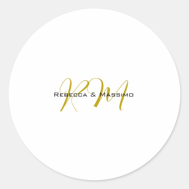 Exclusive Unique Gold Colour Monogram Modern Name Classic Round Sticker (Front)