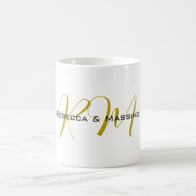 Exclusive Unique Gold Colour Monogram Modern Name Coffee Mug (Center)
