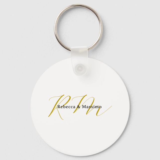 Exclusive Unique Gold Colour Monogram Modern Name Key Ring (Front)
