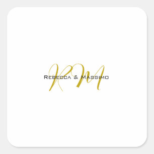 Exclusive Unique Gold Colour Monogram Modern Name Square Sticker