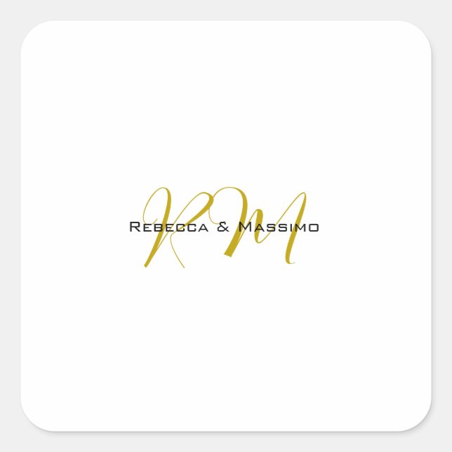Exclusive Unique Gold Colour Monogram Modern Name Square Sticker (Front)