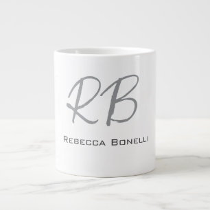 Exclusive Unique White Gray Monogram Modern Large Coffee Mug